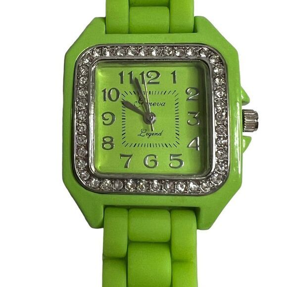 GENEVA LEGEND #L1110 Women's Watch Arabic Numerals Neon Green Silicone Band 8.75 - Picture 6 of 15